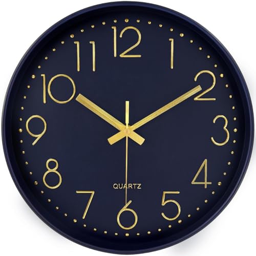 Image of STAR WORK Premium Wall Clock 12 inch Inch Silent Non-Ticking Quartz Movement | Easy to Read 3D Numbers | Modern Analog Clock for Home Decor, Living Room, Bedroom, Office (Night Blue, 12-Inch (30Cm))