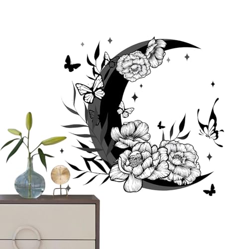 Pegatinas lunares de pared, adhesivo de pared luna negra | Adhesivo de pared negro con calcomanía de arte lunar - Decoración de calcomanías de pared de moda, pegatinas de pared para el hogar para café