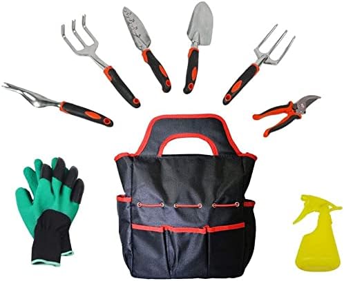 Gardening Tool Set Garden Tool Set 9 PCS Stainless Steel Heavy Duty Gardening Tool Set with Non-Slip Ergonomic Handle Storage Tote Bag for Indoor Outdoor Garden image 3