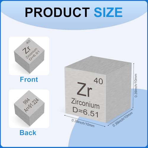 Image of 0.39 inch Zirconium Metal Element Cube 10MM Density Cubes 99.4% High Purity, Periodic Table of Elements Collection for Element Collections Hobbies, Pure Zirconium Cube(Zr 0.39 Inch)