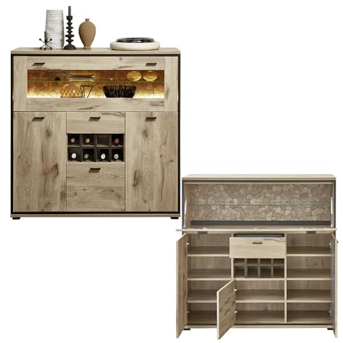 Lomadox Wohnmöbel Set Wohnwand inkl. Beleuchtung braun 5-teilig Modern, 1 Couchtisch, 1 Vitrine, 1 Highboard, 1 Lowboard, 1 Wandboard – Bild 4