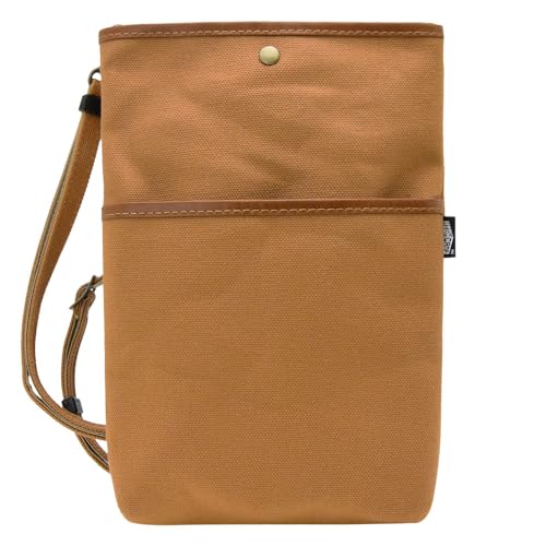 HIGHCAMP ショルダーポーチ 倉敷帆布 斜めがけ ポシェット ショルダー 栃木レザー 縦型 お財布 日本製 マルチポーチ レザー 軽量 軽い 手ぶら メンズ 本革 レディース ショルダーバッグ 日本製 【カラー：ブラウンダック】