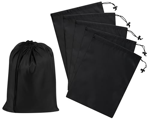 Drawstring Bag with Toggle - Nylon Cinch and Ditty Pouch - Six Pack (Black, 9 x 12 Inch)