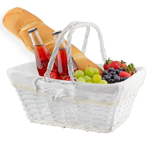 Cornucopia Brands Rectangular Wicker Basket w/Handles (White), Easter Basket, Fall Decor, Flower Girl Basket and More
