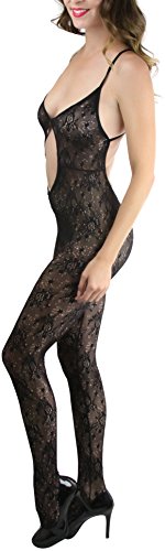 Image of ToBeInStyle Women's Bodystocking Crotchless Peek-A-Boo Fishnet Lace Bodysuit