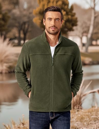 Image of COOFANDY Mens Polar Fleece Jacket Lightweight Full Zip Jackets Outdoor Coat