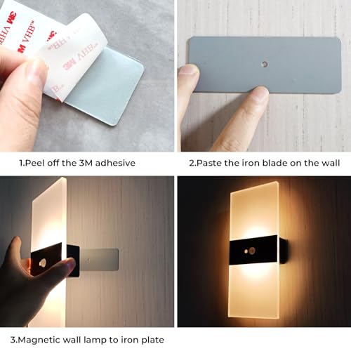 Image of LED Wall Sconces | Wall Lights with 2000mAh Battery Operated,Rechargeable,Sensing Mode and Constant Light Mode,Acrylic Wall Sconce,Warm White,3000K,Cordless Wall Light (1Pcs), (CW2R)