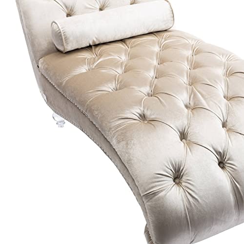 Frithjill Upholstered Tufted Armless Chaise Lounge With Acrylic Feet, Indoor Lounge Chair For Home Office #TOP7