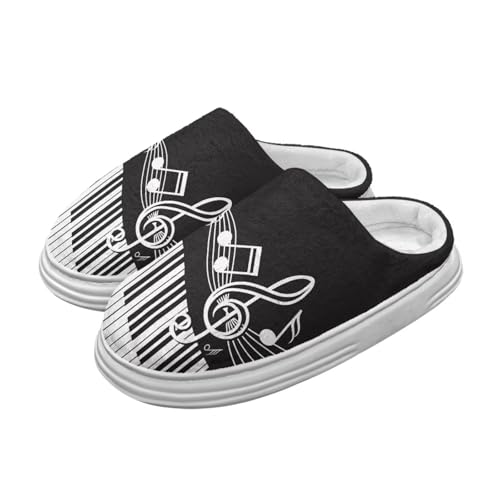 UNICEU Music Note Print Fuzzy House Slippers for Women Cozy Comfortable Fluffy Slides Slip-On Lightweight House Shoes