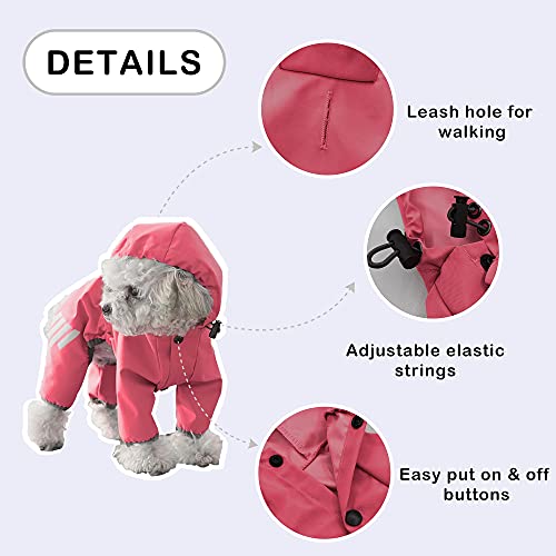 Cosibell Waterproof Puppy Dog Raincoats With Hood For Small Medium Dogs,Four-Leg Design With Reflective Strap, Lightweight Jacket With Leash Hole(M, Pink) #TOP3