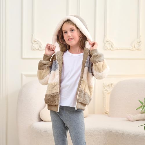 Image of Girls Zip up Hoodie Kids Fuzzy Fleece Jacket with hood Fall Winter Contrast color Pullover Sweatshirt 4-14 Years