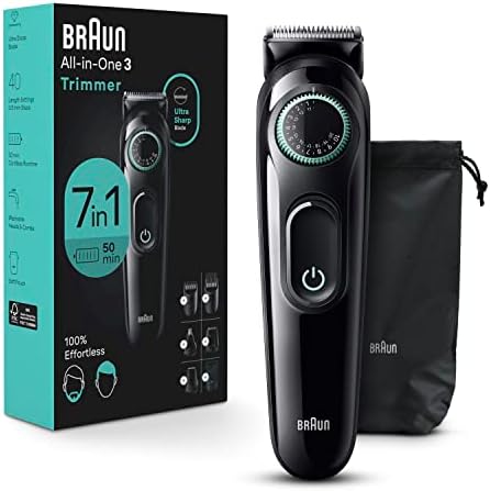 Braun All-in-One Style Kit Series 3 3470, 7-in-1 Trimmer for Men with Beard Trimmer, Ear & Nose Trimmer, Hair Clippers & More, Ultra-Sharp Blade, 40 Length Settings, Washable