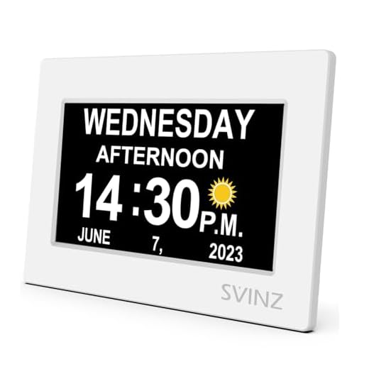 SVINZ 8 Inch Day Clock for Seniors - Large Display Digital Alarm Clock with Day and Date, AM/PM Digital Wall Calendar Clock for Elderly, Impaired Vision, The Dementia, Memory Loss - Desk/Wall Mounted