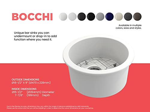 Bocchi Sotto Round Dual-Mount Fireclay 18.5 In. Single Bowl Bar Sink With Protective Bottom Grid And Strainer In White #TOP3