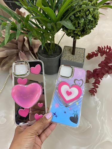 Image of COVERLY for iPhone 14 Plus 3D Luxury Retro Heart Resin Stand Case,Trendy Mirror Pop Cute Cartoon Sleek Makeup Art Stars Splash Love Burst with Phone Holder Princess Cover for Apple iPhone 14 Plus