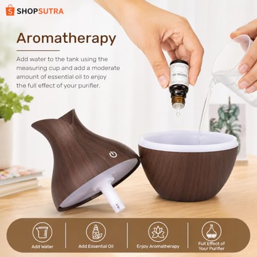Image of Aroma Diffuser with LED Light - USB Powered Tabletop Mist Humidifier for Desk and Bedside Use (Pot Wood Aroma Diffuser)