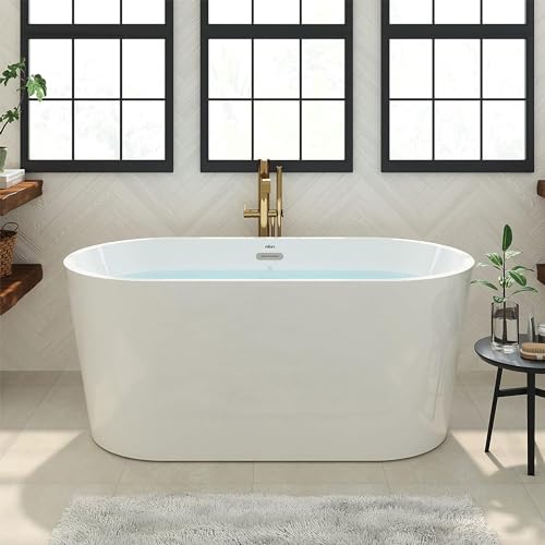 FerdY Shangri-La 55\" Acrylic Freestanding Bathtub, Classic Oval Shape Soaking Bathtub with Toe-Tap Chrome Drain and Classic Slotted Overflow Included, Modern White, cUPC Certified - Thumbnail 7
