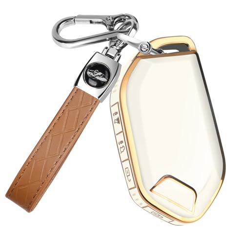 MILD EAST for Kia Key Fob Cover with Keychain 5 Buttons(Gold/White)