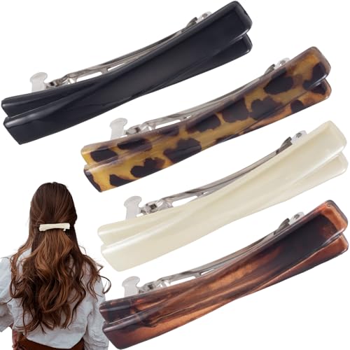 4 Piezas Pinzas para el Cabello Estilo Francés, Clip Plano de Carey de 6.5 cm, Accesorios para el Cabello Pequeños para Cabello Curvado y Delgado en 4 Colores