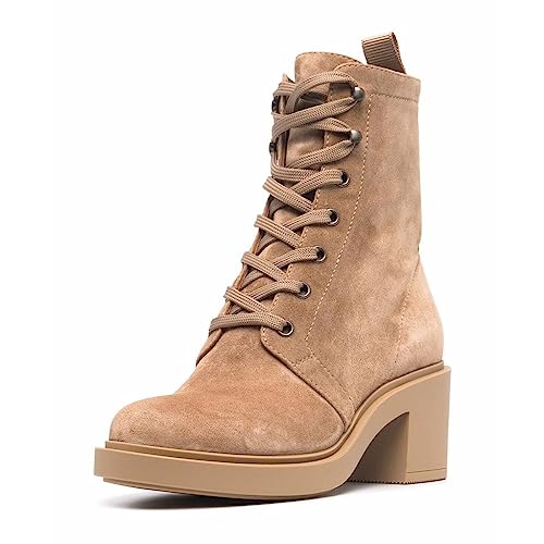 YDN Women Dressy Combat Boots Round Closed Toe Lace Up Ankle Booties Block Mid Heels Shoes Party Daily Size 4-15 US