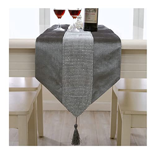 Chemin de table de luxe en flanelle effet diamant gris uni