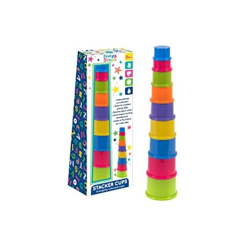 Set of 9 Baby Stacking Cups Colorful Plastic Nesting Stack Up Cups Ideal For Water Play Bath Toy & Development Skills Cover