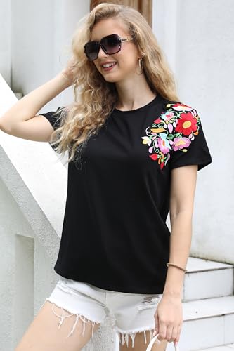 Mexican Shirts for Women: Floral Embroidered T-Shirt Cinco De Mayo Tees Mexico Fiesta Tops Casual Boho Tunic2