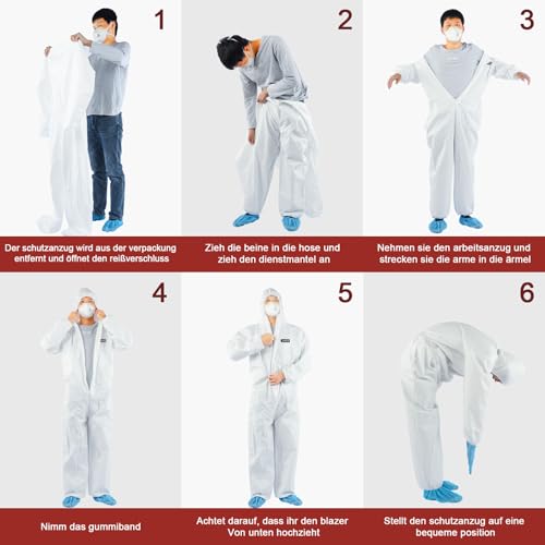 YIBER Einweg-Overall Schutzanzug | Ganzkörperschutzanzüge in 7 Größen mit verschiedenen Spezifikationen & strapazierfähigem PPSB-Material & PE-Folie | Sicher für unzählige Anwendungen