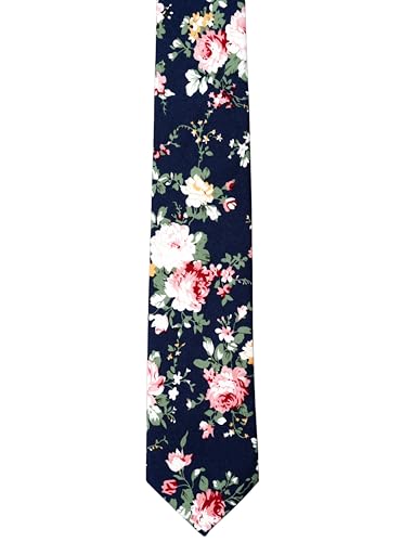 Image of BELLUNO Men's Cotton Floral Skinny Tie, 2.5 inch Width, with Gift Box