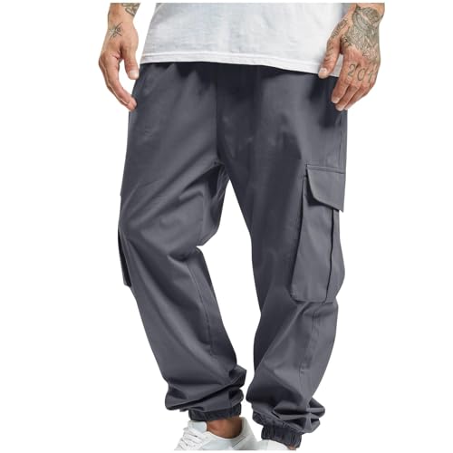 Men's Cargo Pants Drawstring Ankle Home Pants Leisure Trendy Loose Daily Dating Sweatpants with Multiple Pockets2
