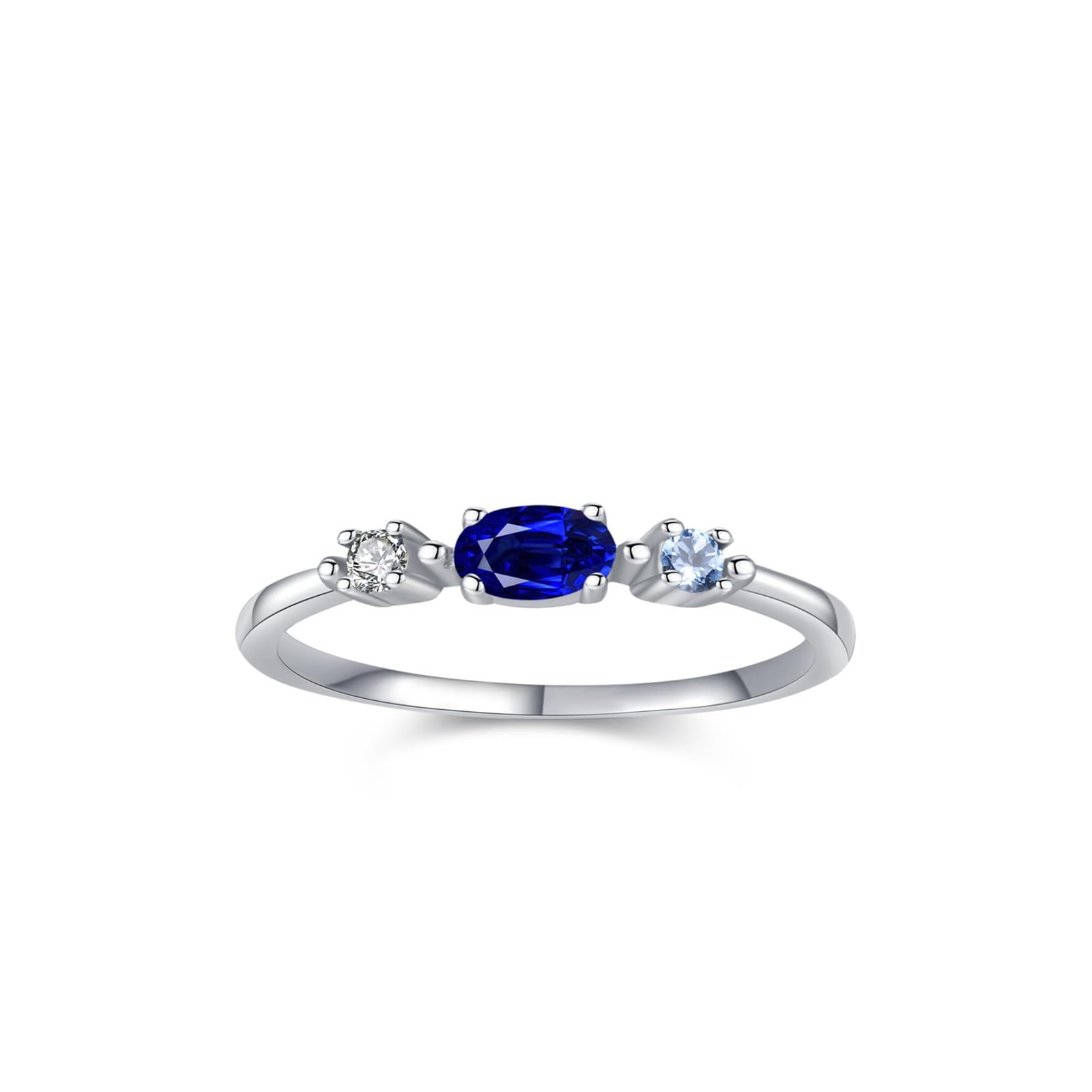 Obrączki ślubne z białego złota próby 750 dla kobiet, szafir laboratoryjny 0,3 ct i topaz, moissanit trzy kamienie, pierścionek ślubny, złoty, dla niej, rozmiar 47 (15,0)-65 (20,7)