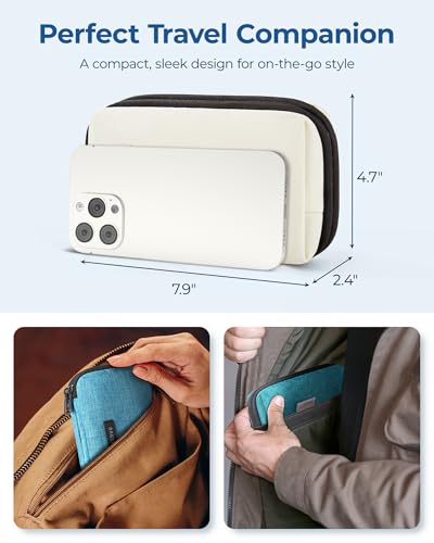 Image of BAGSMART Electronics Travel Organizer for Cords, Zipper Pouch, Bluish Green | Travel Essentials, Cord organizer bag for Cables, Compact Tech Accessories Pouch
