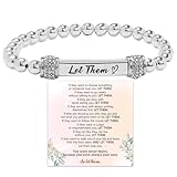 Let Them Dainty Diamond Beaded Stretch Bracelet, Self Worth Motivational Stainless Steel Engraving Tube Bracelets, Friendship Cuff Bangle Jewelry Gifts for Women Sisters Best Friend (Silver)