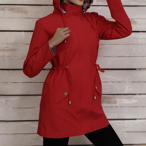 Chaqueta impermeable mujer con capucha y corte informal de estilo parka corta 2