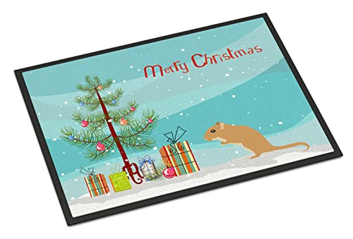 Caroline's Treasures CK4461MAT Gerbil Mouse Merry Christmas Doormat 18x27 Front Door Mat Indoor Outdoor Rugs for Entryway, Non Slip Washable Low Pile, 18H X 27W