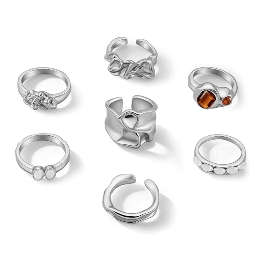 Chunky 14K Gold Rings Set for Women Stackable Adjustable Open Vintage Knuckle Thumb Stacking Rings Pack Non Tarnish Jewelry Gifts
