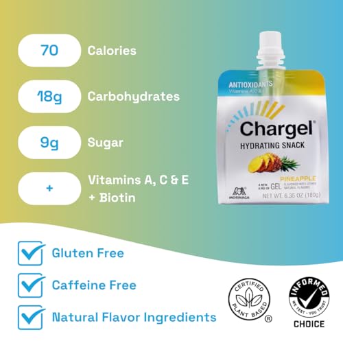 Image of Chargel Pineapple | Antioxidant Gel Drink & Hydrating Snack | Caffeine-Free Instant Energy Gel with Vitamins, A, C & E, Biotin | Gluten Free | Pack of 6 Gels - 6.35oz Each