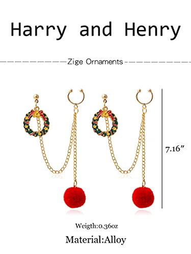 Christmas Earrings For Girls Christmas Ear Cuff Earrings Christmas Tree Santa Chain Earrings For Women Holiday Pom Pom Dangle Earrings Christmas Jewelry Gifts(Christmas Wreath) #TOP6