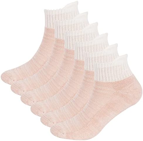 BampooPanPa 6 Pairs Bamboo Diabetic Ankle Socks with Seamless Toe and Non-Binding Top ,Cushioned Sole for Women pink-9-11