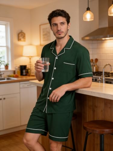 Image of Mens 2 Piece Short Sleeve Button Down Pajama Set, S-3XL
