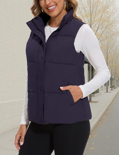 SMENG Women Puffer Vest Zip Up Stand Collar Sleeveless Winter Quilted Padded Vest Winter Down Coat Outwear with Pockets4