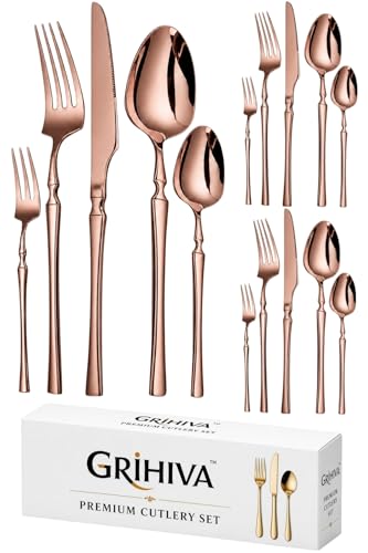 Image of 15 Pcs Rosegold Cutlery Set for Dining Table the Perfect Lightweight Silim Handle Tableware Including Dinner Spoon, Dinner Fork, Dinner Knife, Dessert Spoon & Dessert Fork