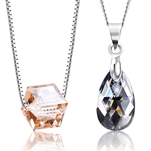 Preisvergleich Produktbild 2Splendid Halsketten-Set, rhodiniert, mit Swarovski-Kristallen, 2 Stück, elegantes Schmuckstück, perfekt für Frauen, Geschenk für alle Anlässe, mit schöner Box