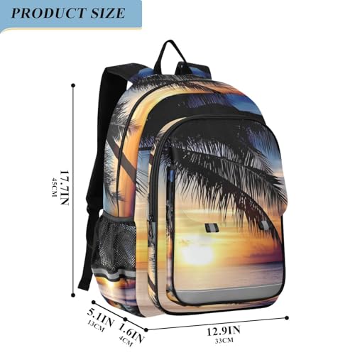 Beach Landscape Sunset Large Backpack for Men Women Travel Laptop Daypack Book Bag Shoulder Bag Cute Cool Funny Backpack with Reflective Strip 12.9 ×17.7 In2