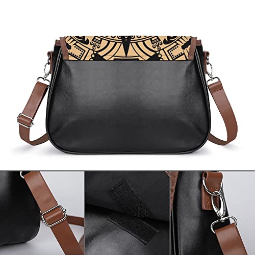 Aztec Maya Calendar Women's Crossbody Bag PU Leather Message Bag Shoulder Handbag Purse for Travel Office3