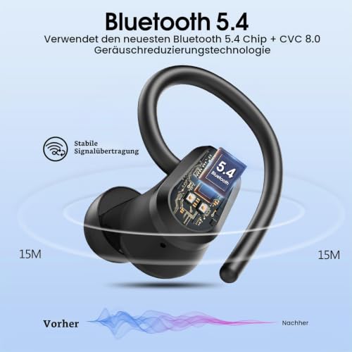 Kabellose Bluetooth Kopfhörer Sport, 50Std HiFi Stereo In Ear Ohrhörer – Ansicht 3