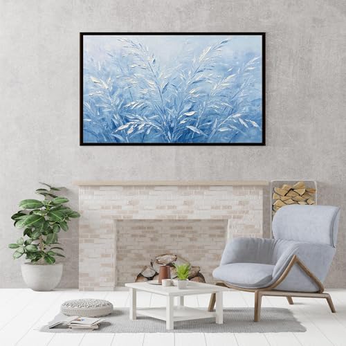 Tableaux à l'huile herbe bleue 100% peints à la main texture unique