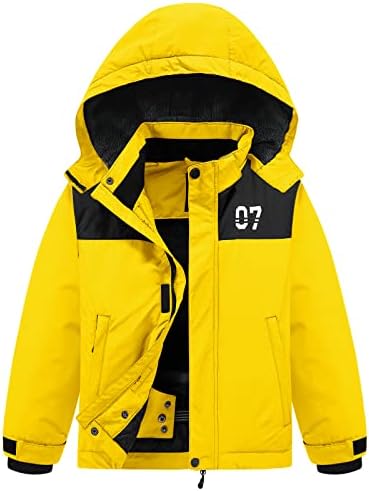 FREE SOLDIER Boys Girls Waterproof Ski Jacket Fleece Lined Warm Winter Snow Coat Kids Winter Jacket with Detachable Hood(Yellow,14-16/Boy)