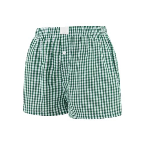 Image of Y2k Plaid Shorts Cute Baggy Ginghem Boxer Shorts for Women Checked Lounge Pajama Bottom Preppy Sleep Pj Shorts