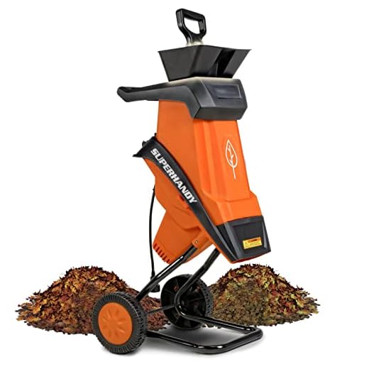 SuperHandy Wood Chipper/Leaf Mulcher, Corded Electric, 1.5" (39mm) Max Diameter, 17:1 Reduction, 15A 1800W 120VAC Dual Edge Blades, for Brush, Sticks, Dry Debris